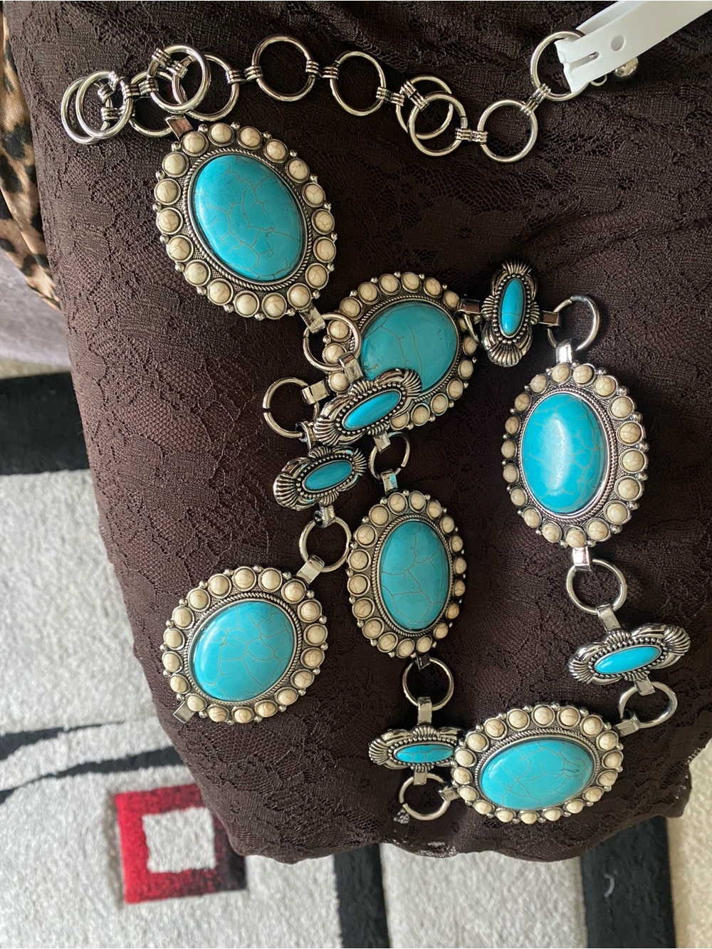 Turquoise Statement belts - Silver-Tone  turquoise and pearls